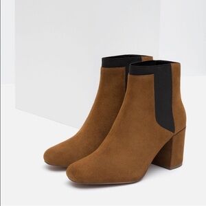 ZARA SUEDE LEATHER TAN ANKLE BOOTS BOOTIES BRAND NEW WITH TAGS US 10 / EUR 41